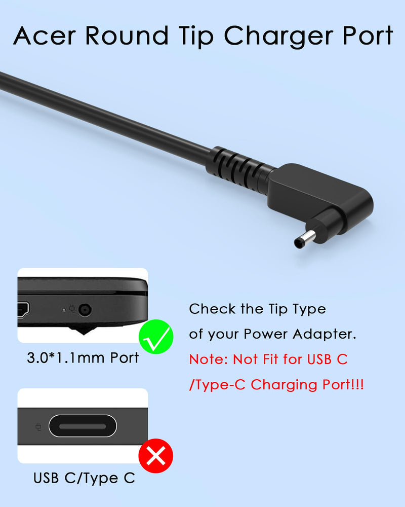 45W Chromebook Charger for Acer Chromebook 11 R11 13 14 15 CB3 CB5 CB3-532 CB3-111 CB3-131 CB3-431 CB5-571 CB5-132T C720 C720P N15Q9 N15Q8 N16P1 A11-065N1A (AC Adapter Only)