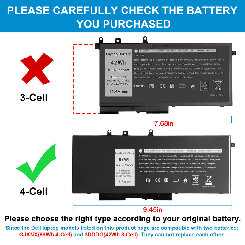 GJKNX Laptop Battery for Dell Latitude 5480 5580 5280 5288 5290 5488 5490 5491 5495 5590 5591 E5480 E5580 E5490 E5590 Precision 15 3520 3530 DY9NT 0DY9NT GD1JP 0GD1JP 5YHR4 451-BBZG