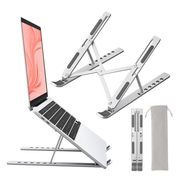 Laptop Stand for Desk, Aluminum Metal MacBook Stand，Computer Riser for Desk, Portable Foldable Adjustable Notebook Holder, Compatible with 10-15.6 Inch Laptops, iPad,
