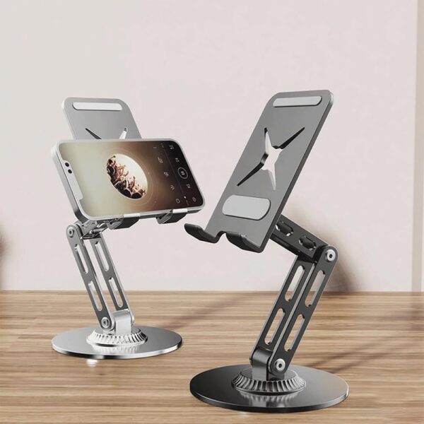 360-Degree Rotating Phone Stand: Foldable, Multi-Angle Adjustable, Perfect for Desk Use as a Phone Cradle.