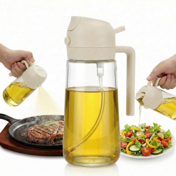 2 in 1 Oil Bottle – 500ML Oil Spray Bottle & Oil Dispenser | Multifunction Glass Oil Sprayer for Cooking, BBQ | Olive Oil Spray Bottle & Oil Dispenser for Air Fryer, Grilling, Salad | Kitchen Oil Sprayer & 2 in 1 Oil Bottle for Daily Use